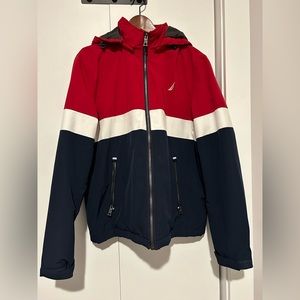 Nautica Stretch Tritone Color Block Jacket Size Medium Red White Navy